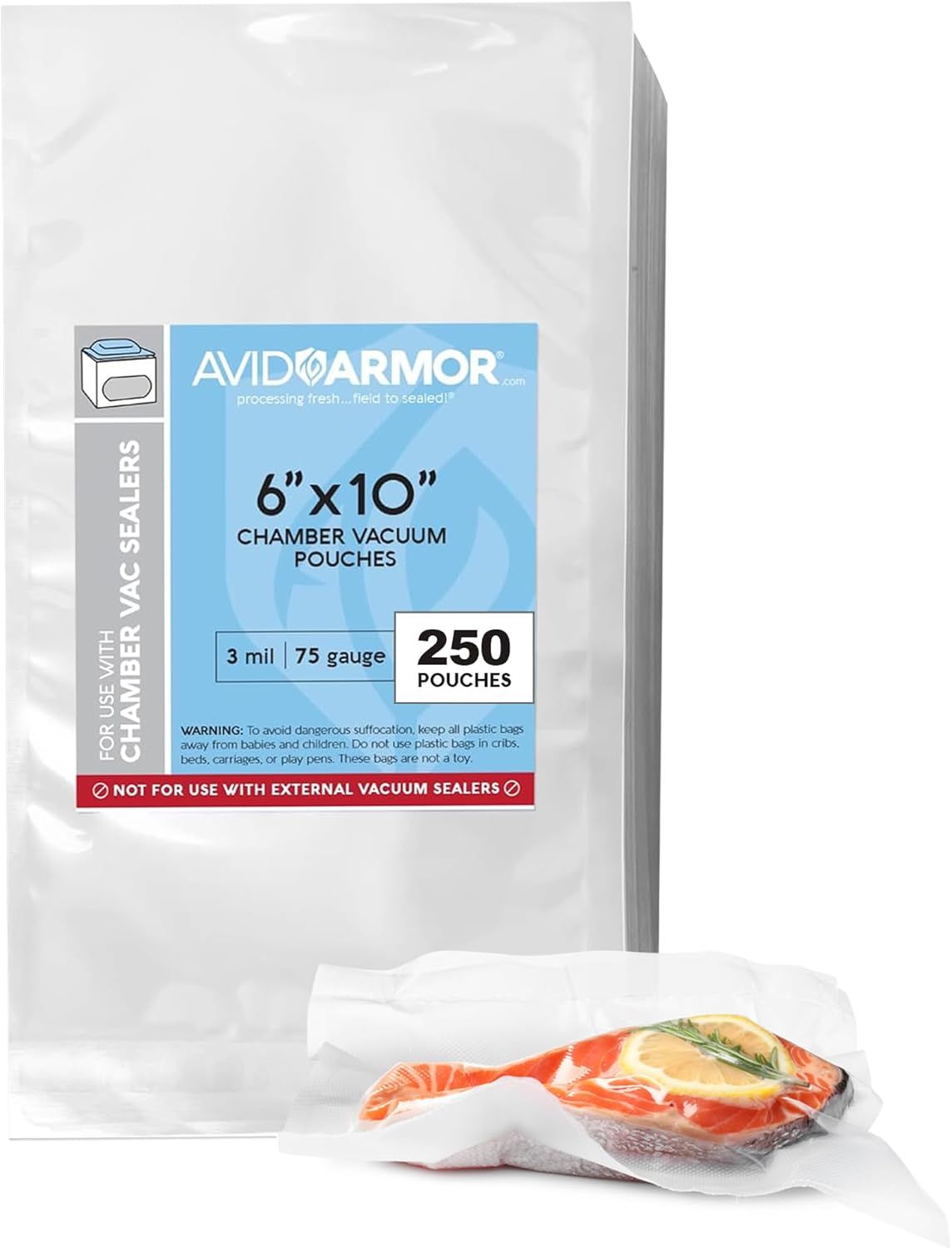 Avid Armor 6x10 BPA-Free Reusable Chamber Vacuum Pouches, 250-Pack