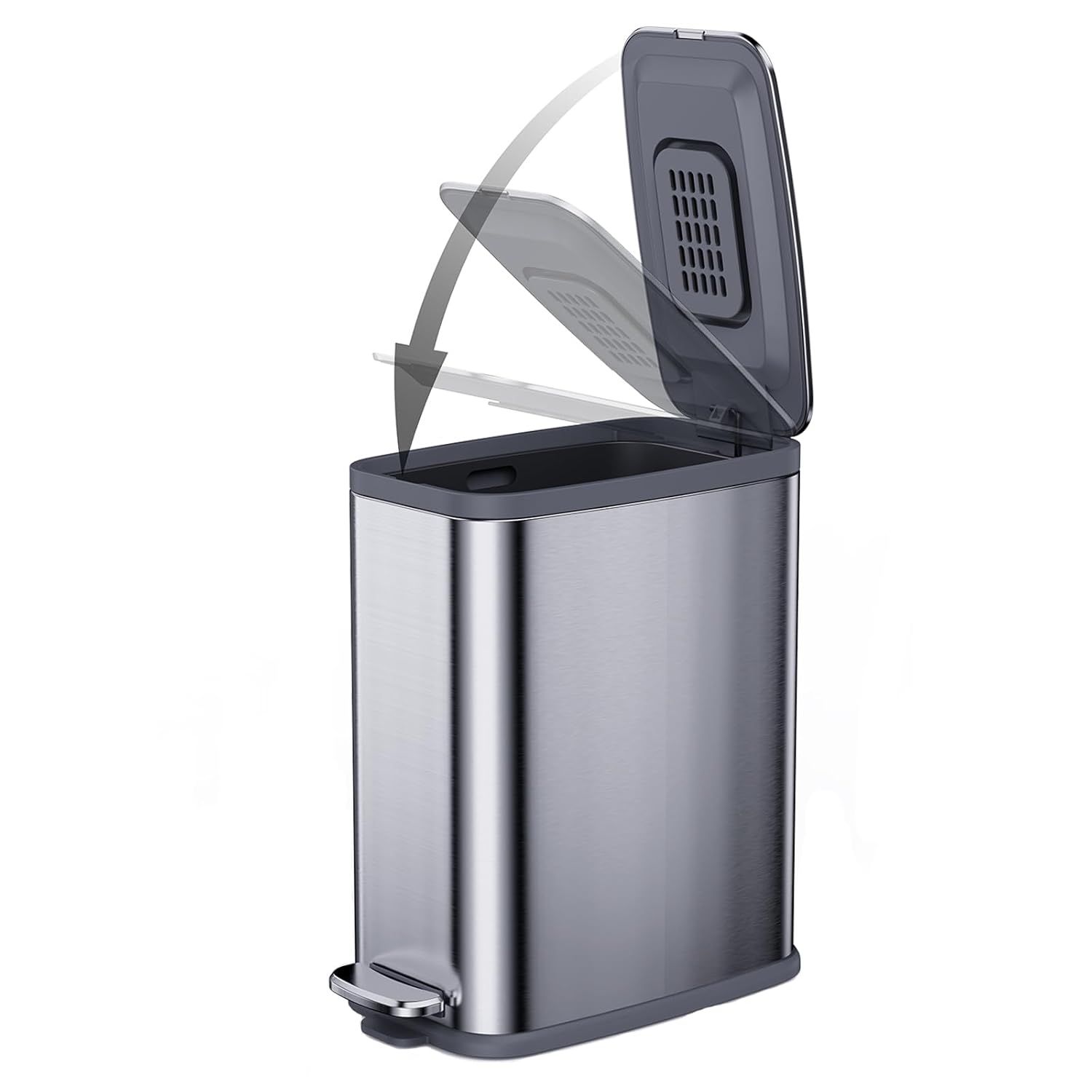 Silver Stainless Steel Soft Close Pedal Trash Can for Kids