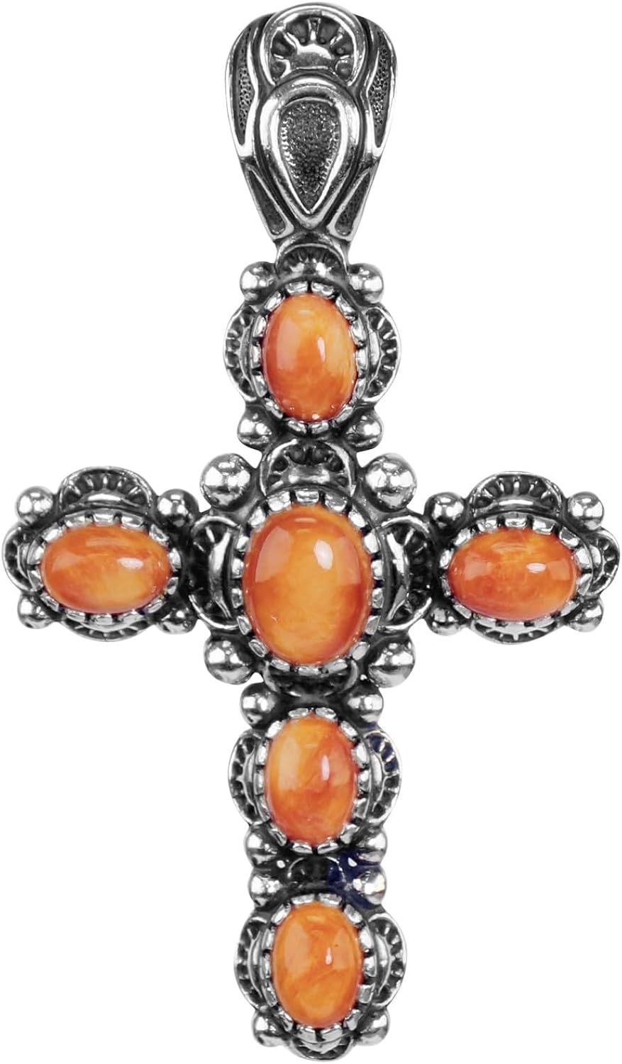 Sterling Silver Orange Spiny Oyster Cross Pendant