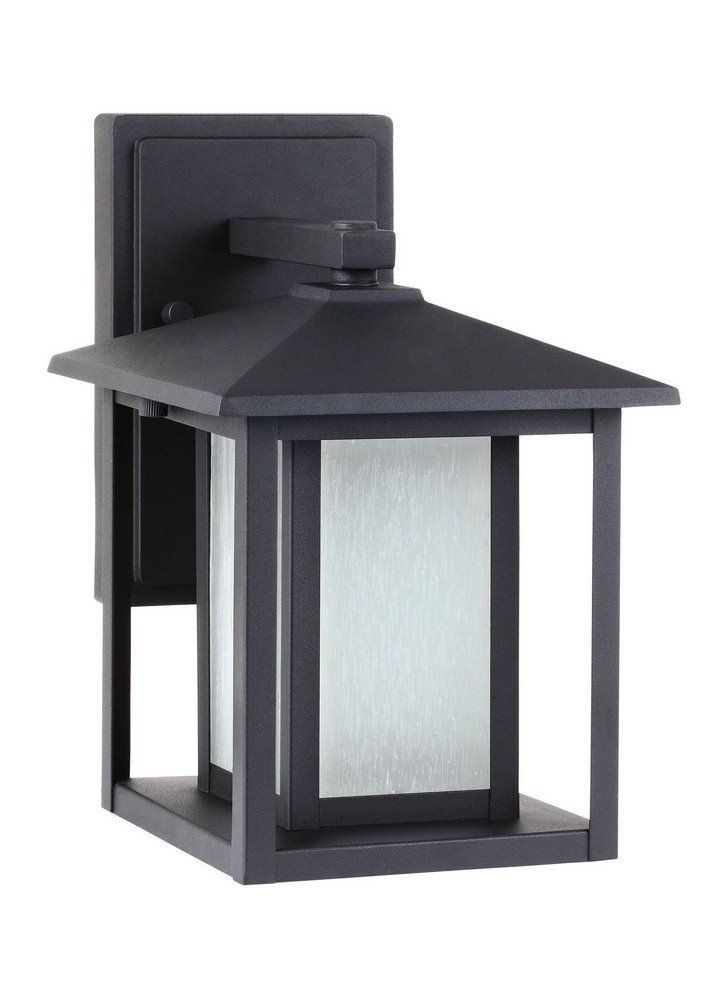 Black Aluminum Outdoor Wall Lantern with Etched Seeded Glass