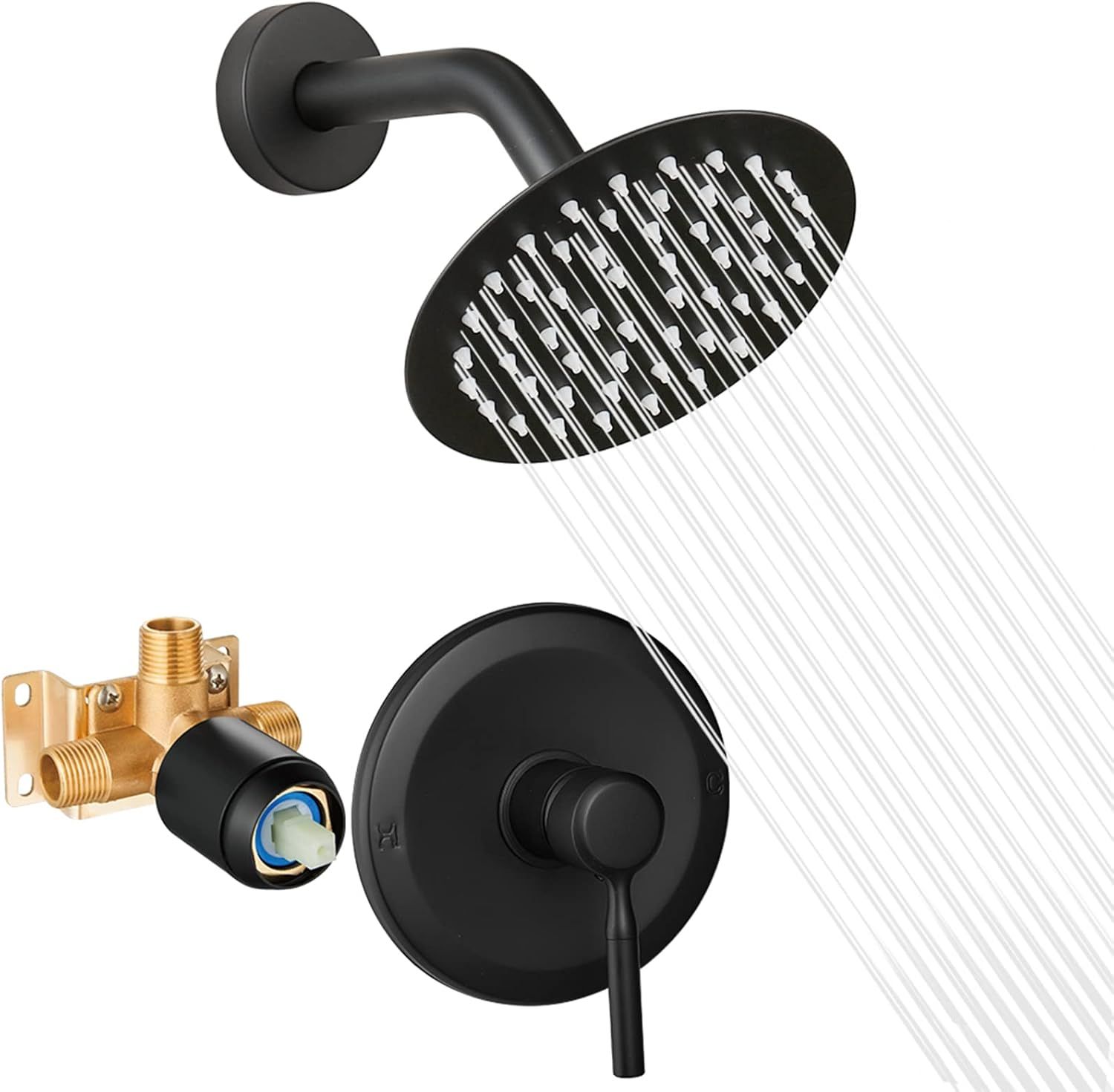 Matte Black Stainless Steel Wall Mounted Shower Head and Faucet Set