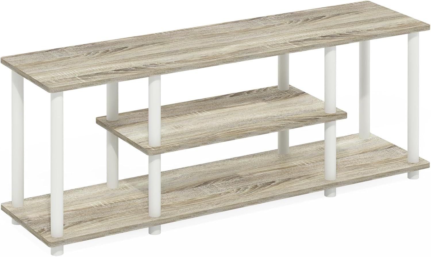 Oak and White 3-Tier Corner TV Stand with Cabinet