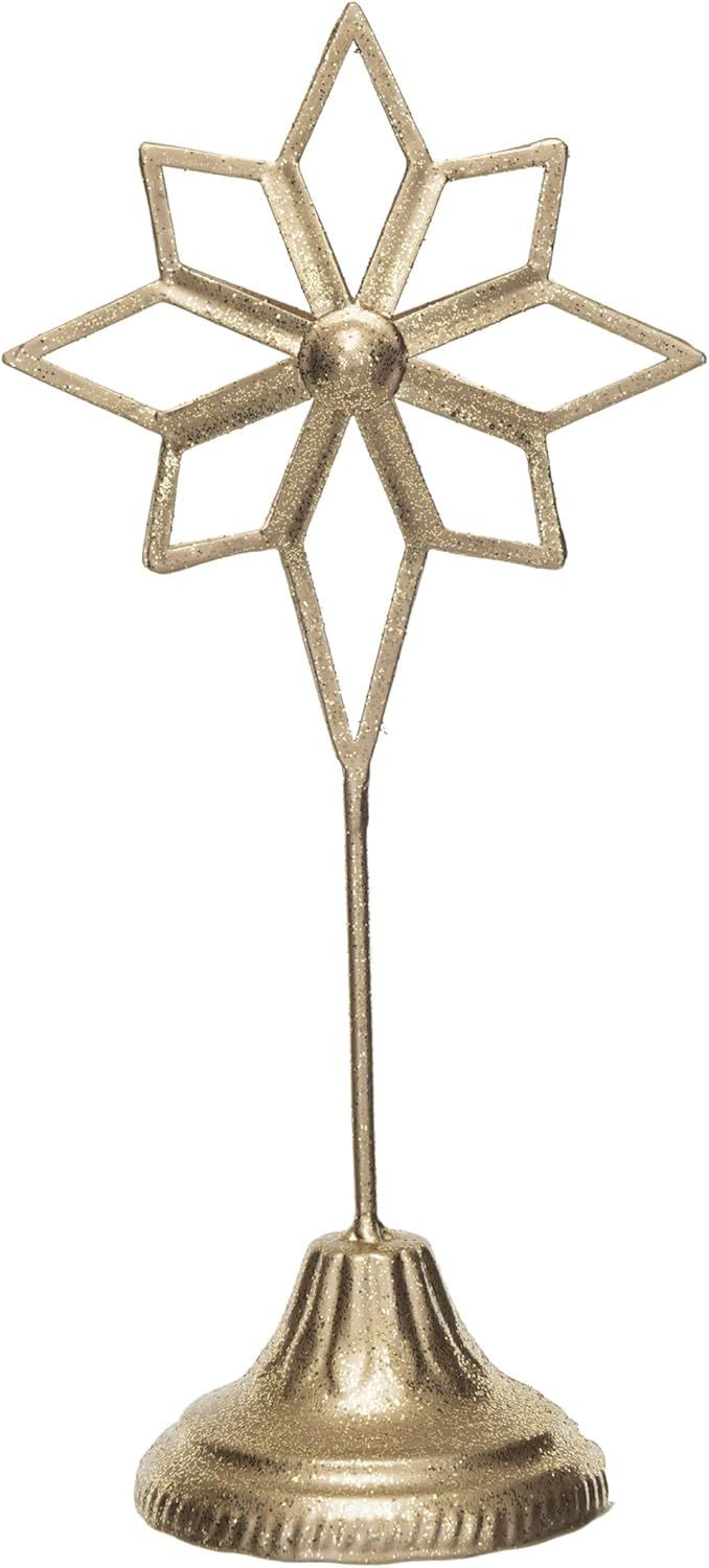 Gold Metal Winter Star Figurine on Stand