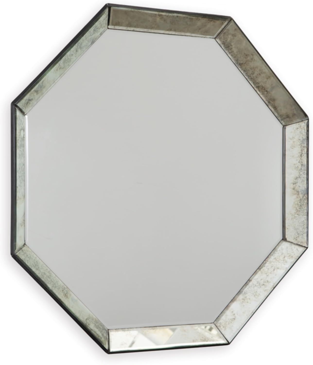 Silver Octagonal Contemporary Accent Mirror with Antiqued Frame