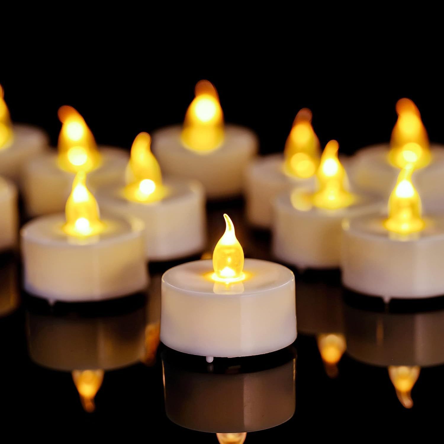 Yellow Flameless LED Tealight Candles with Timer, 12-Pack