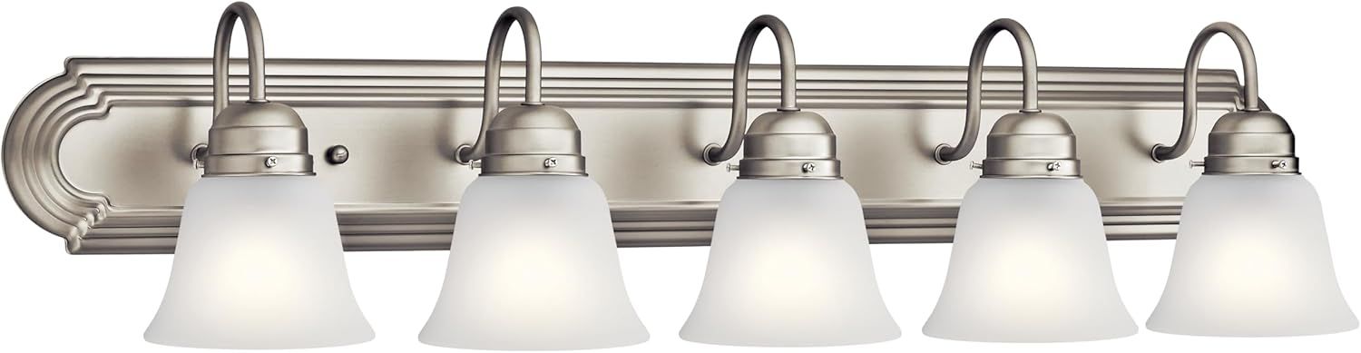 Nickel 36" 5-Light Vanity Bath Light with White Bell Shades