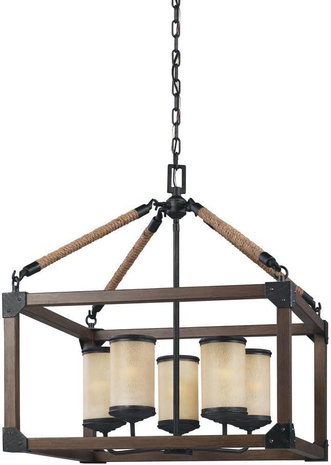 Stardust Finish 5-Light Chandelier with Creme Parchment Glass Shades