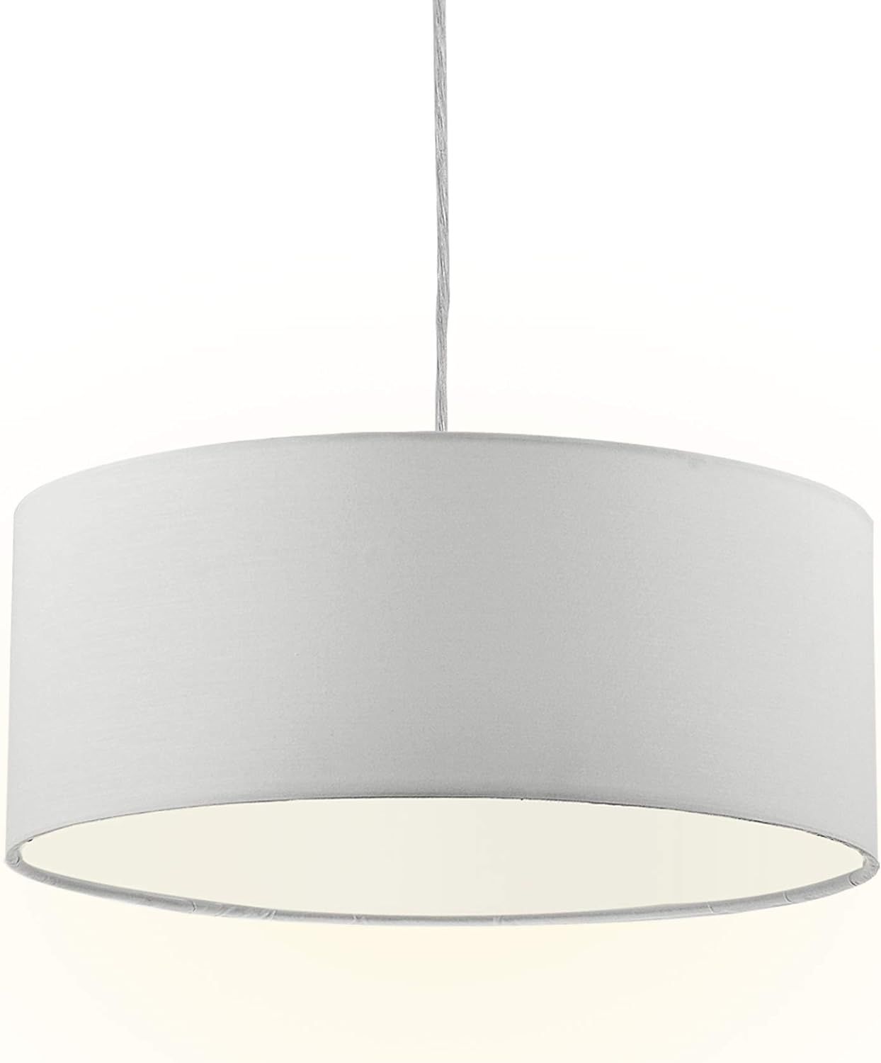 White Modern 15" Fabric Drum Pendant Light with Frosted Diffuser