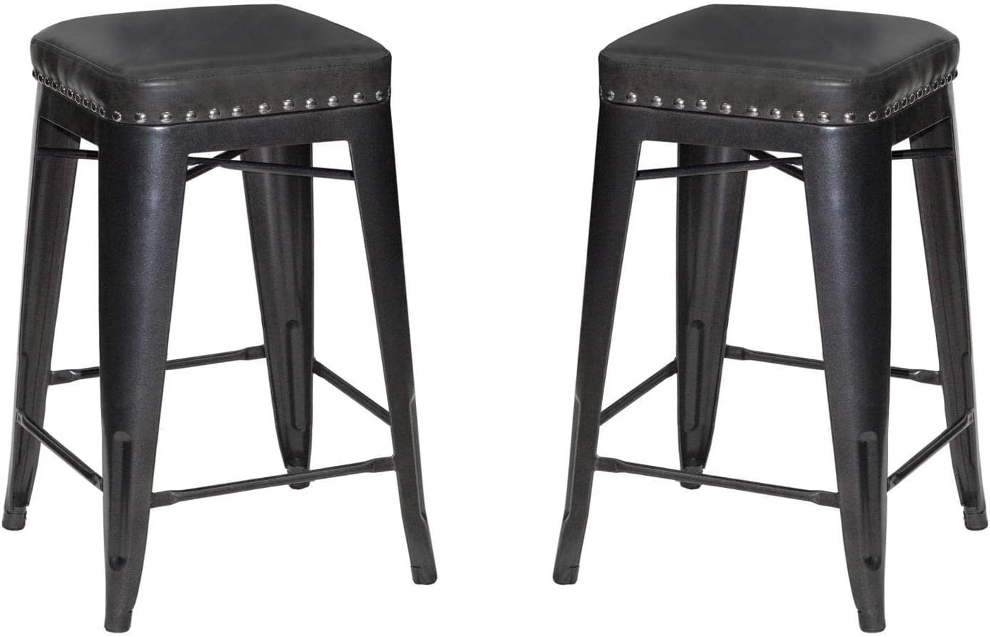 Hank 25" Gray Backless Metal Counter Stools with Faux Leather Seats