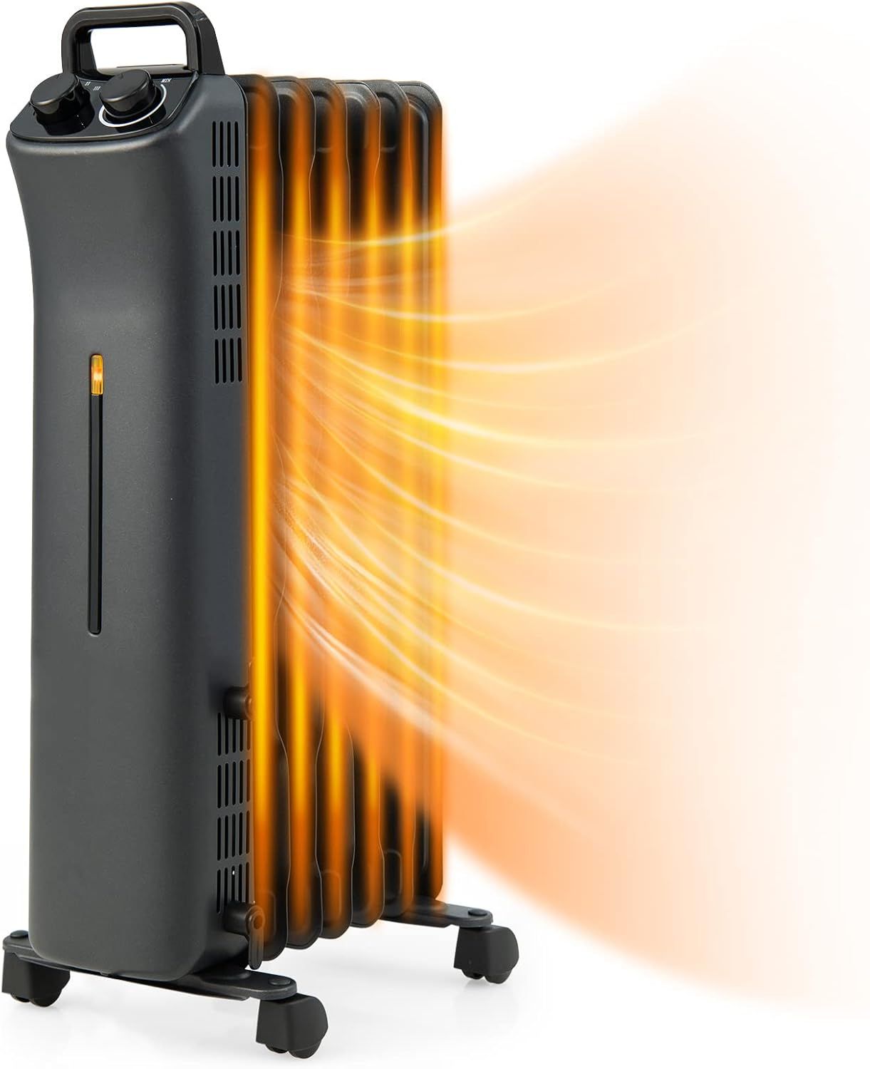 Black 1500W Oil Filled Radiator Heater with Adjustable Thermostat