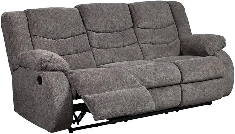 Gray Fabric Manual Reclining Sofa with Pillow-top Arms