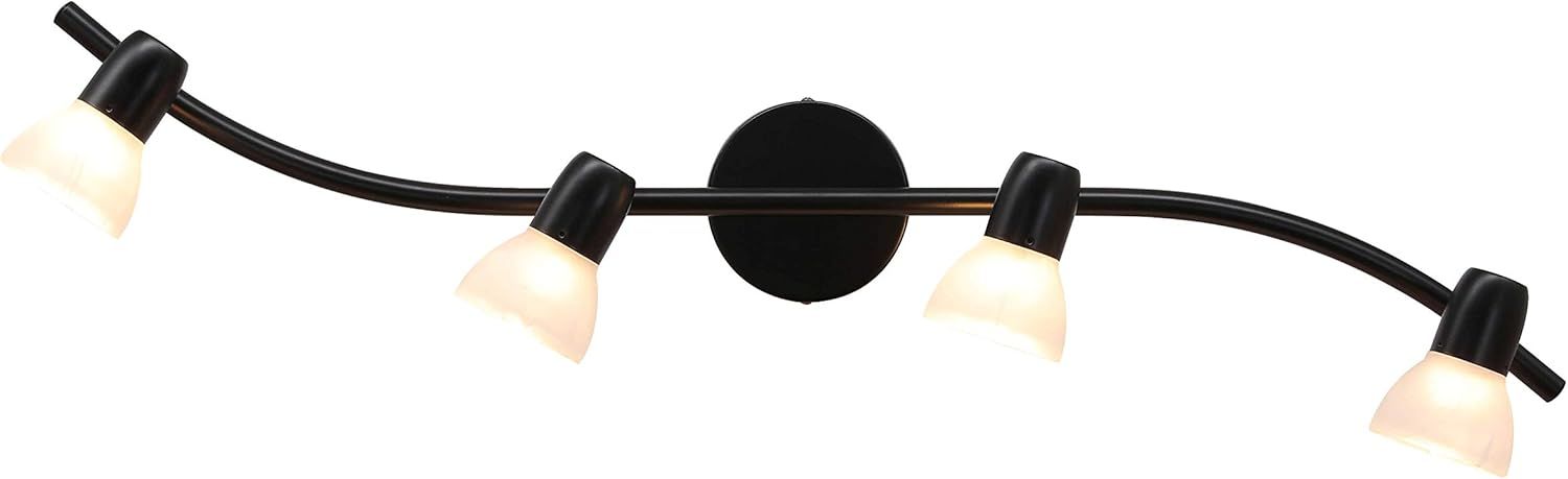 Modern Black Curved 4-Light Track Ceiling Fixture with Alabaster Glass