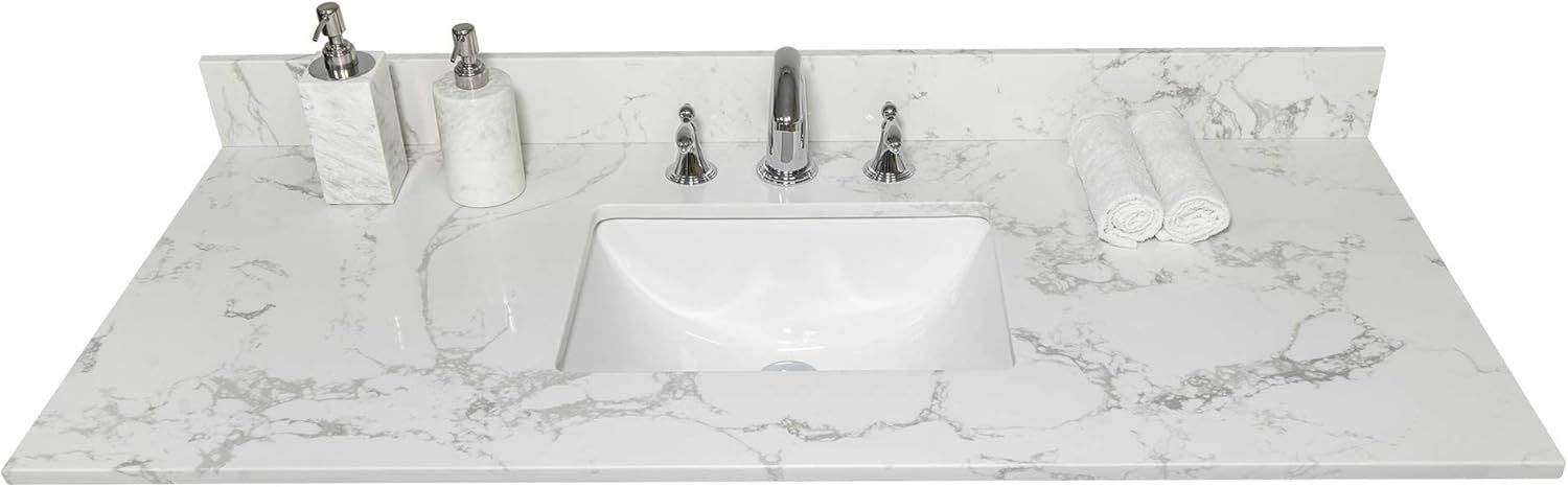 43-Inch White Engineered Marble Vanity Top with Ceramic Sink