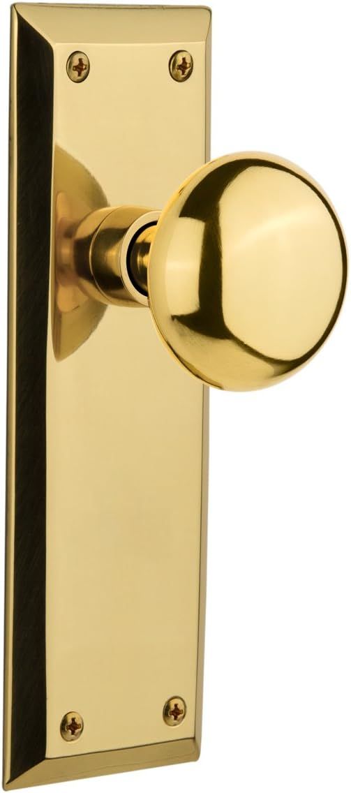 Polished Brass Universal Passage Door Knob with Plate