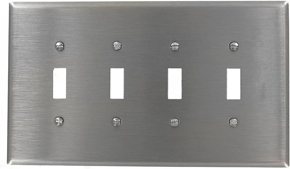 Oversized Stainless Steel 4-Gang Toggle Switch Wallplate