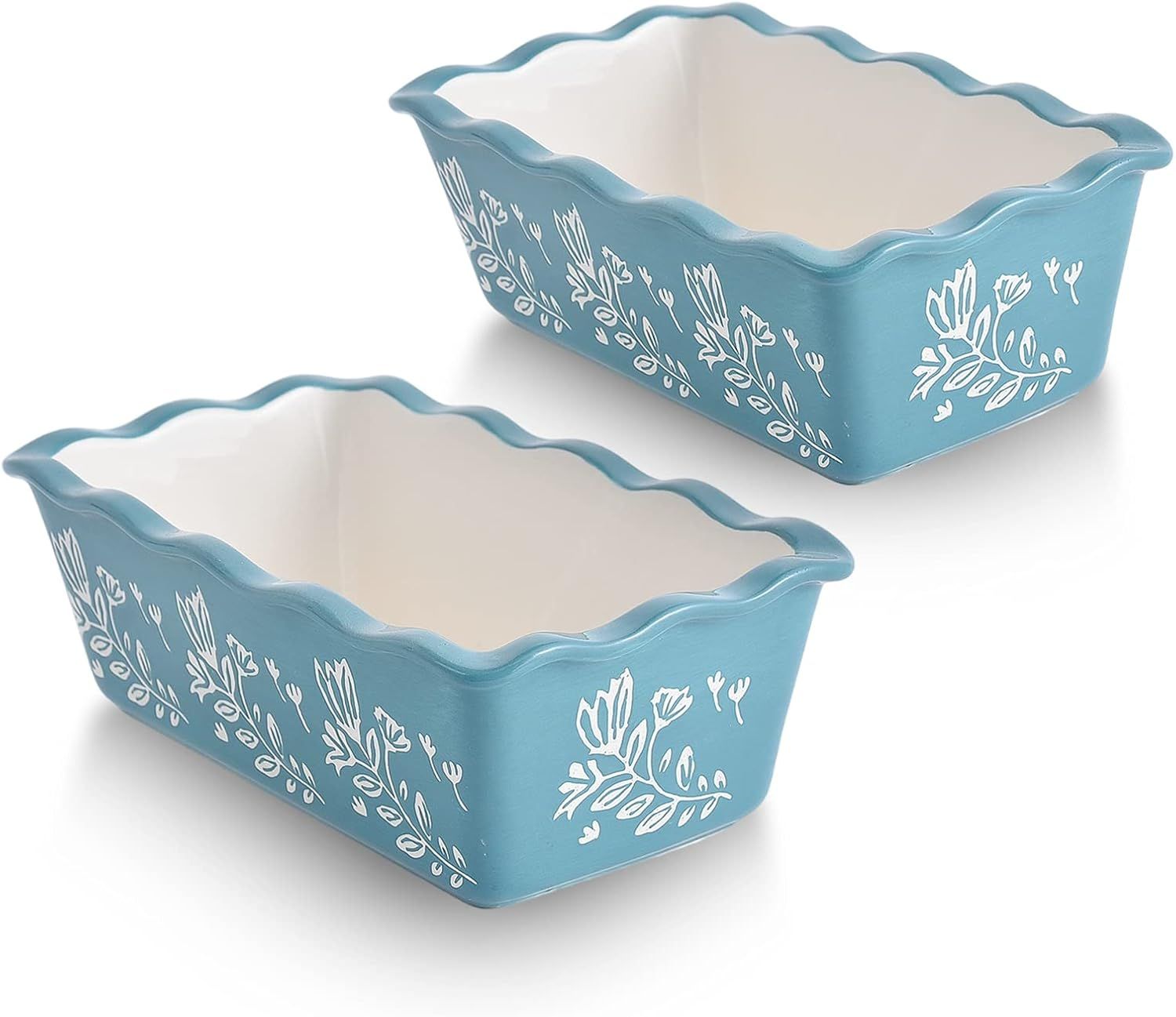 Blue Hand-Painted Ceramic Loaf Pan Set