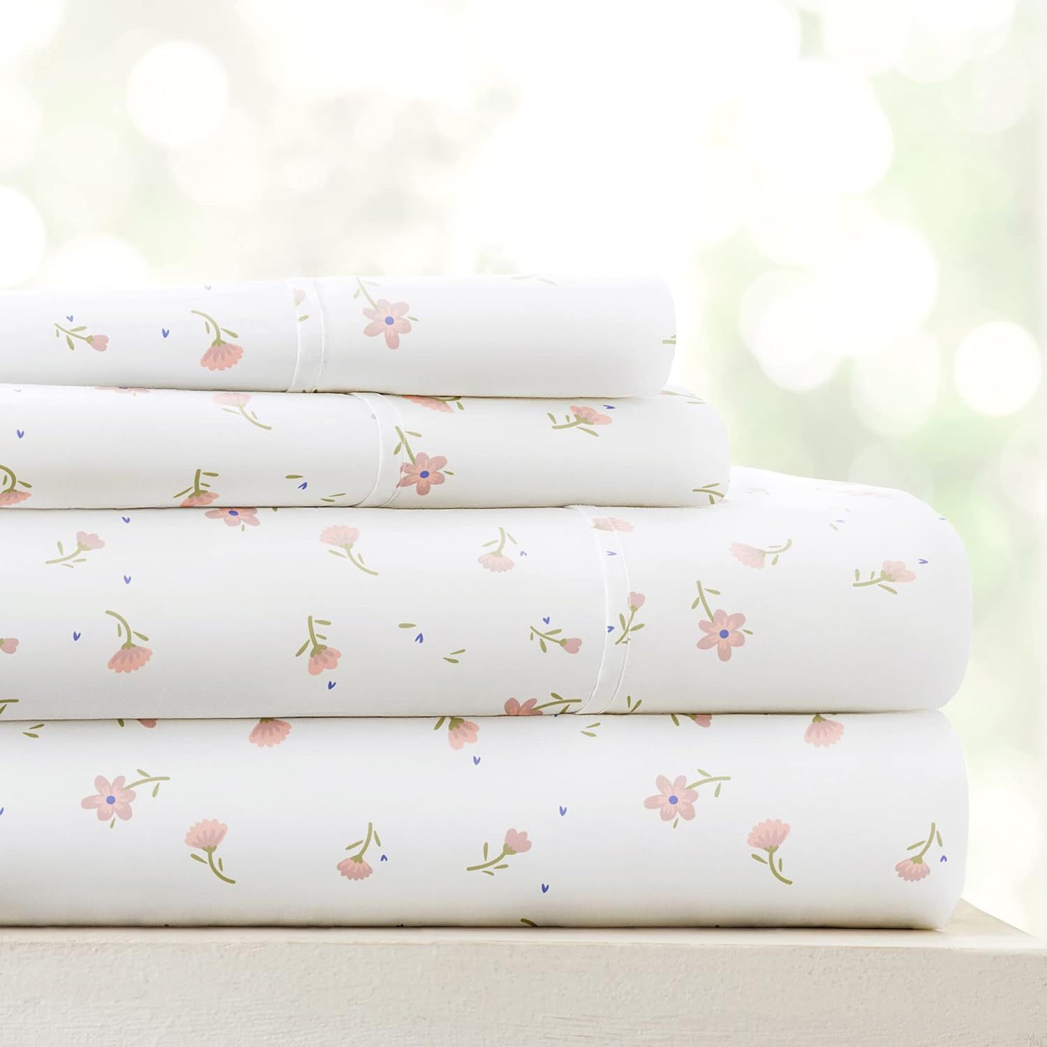 Pink Floral Microfiber Full Deep Pocket Sheet Set