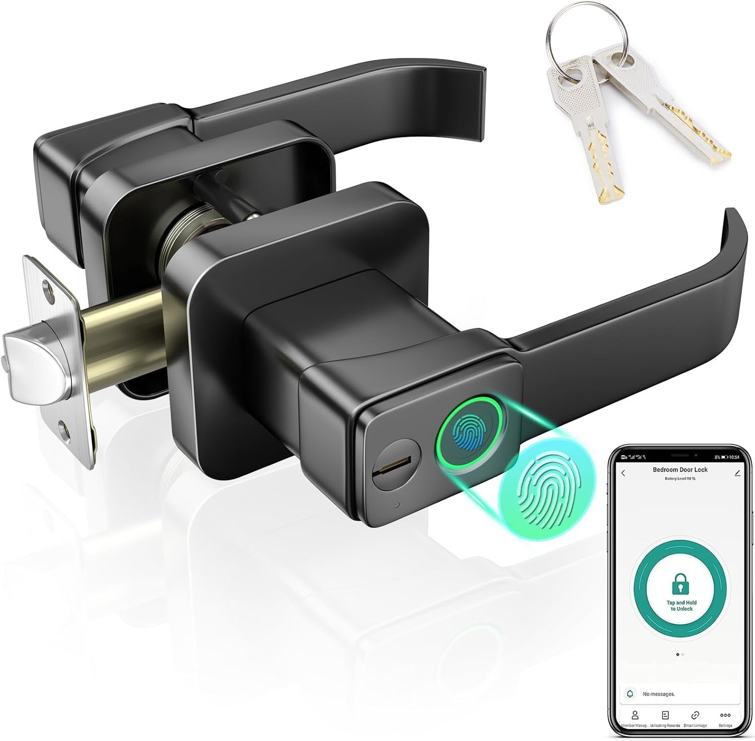 Black Smart Biometric Fingerprint Door Lock with App Control