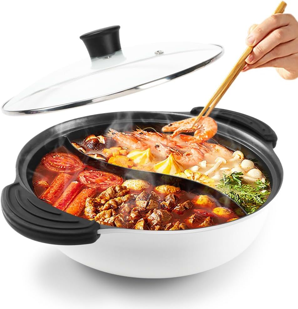 White Stainless Steel Dual Sided Hot Pot with Divider