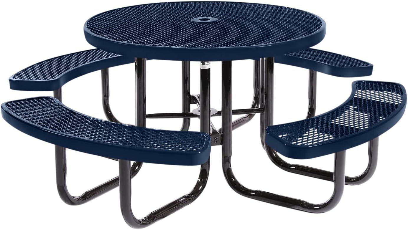 46" Round Dark Blue Expanded Metal Picnic Table