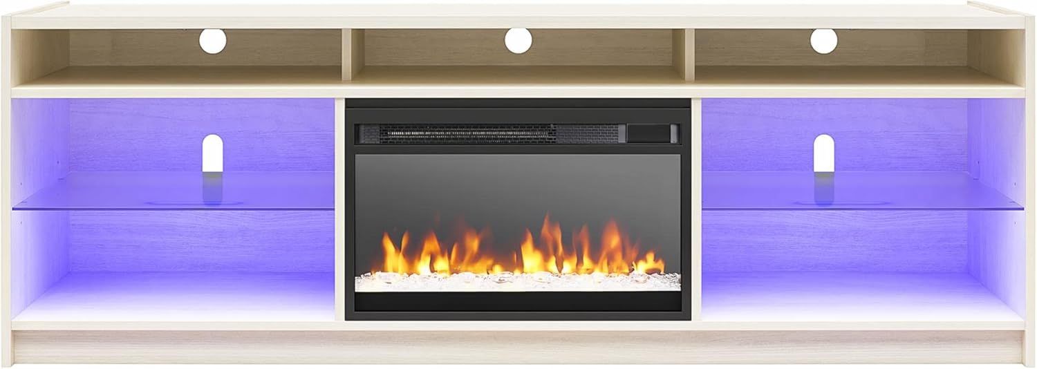 Luna Ivory Oak 75" Electric Fireplace TV Console