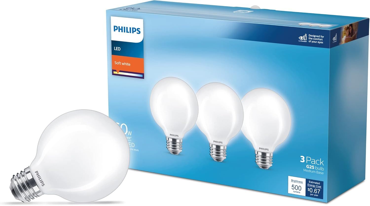 Philips Frosted G25 LED Decorative Light Bulb, 3-Pack