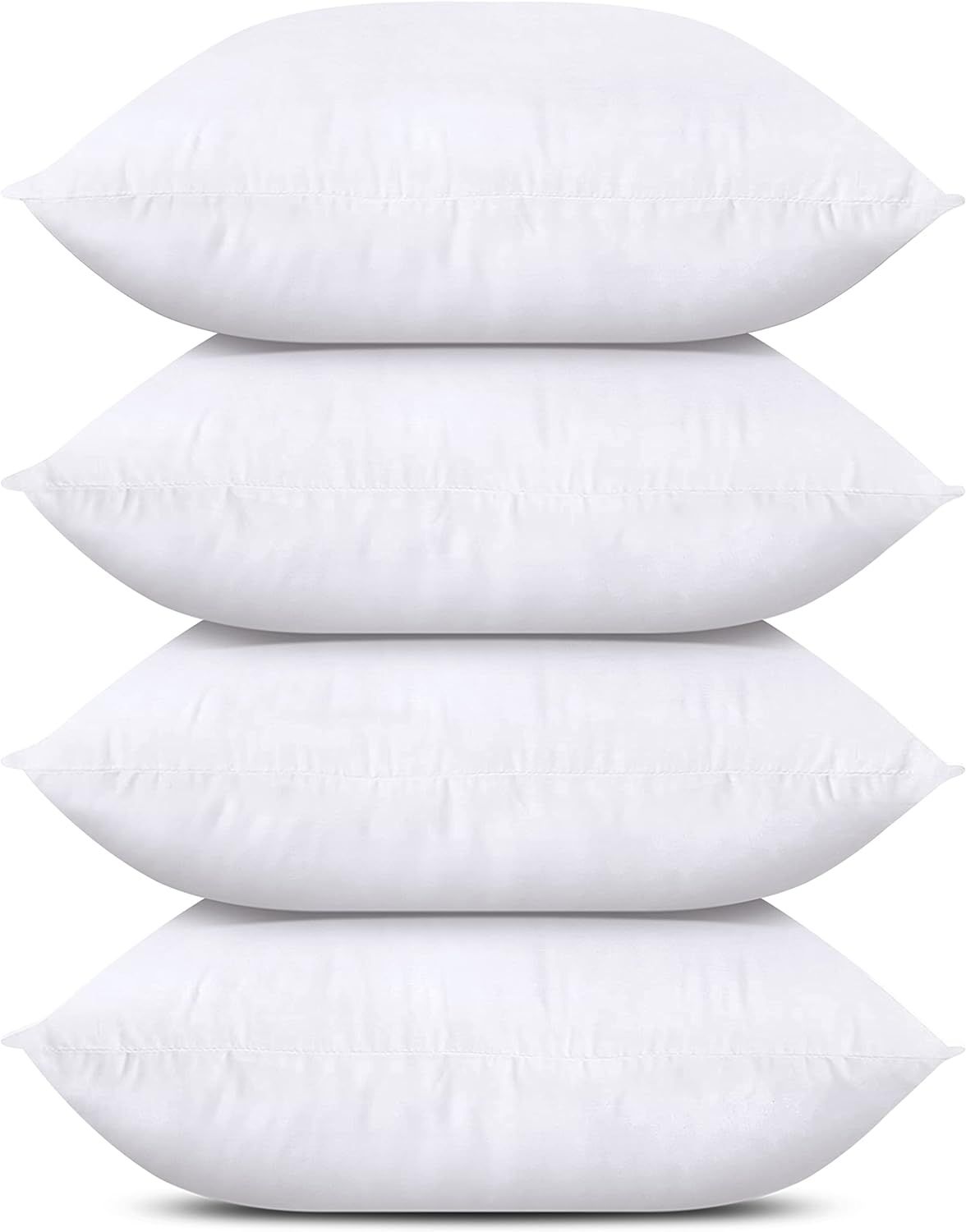 Set of 4 White Polyester Throw Pillows, 18 x 18 Inches