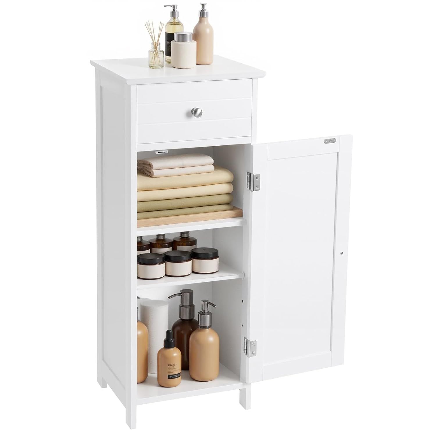 White MDF Freestanding Cabinet with Adjustable Shelving