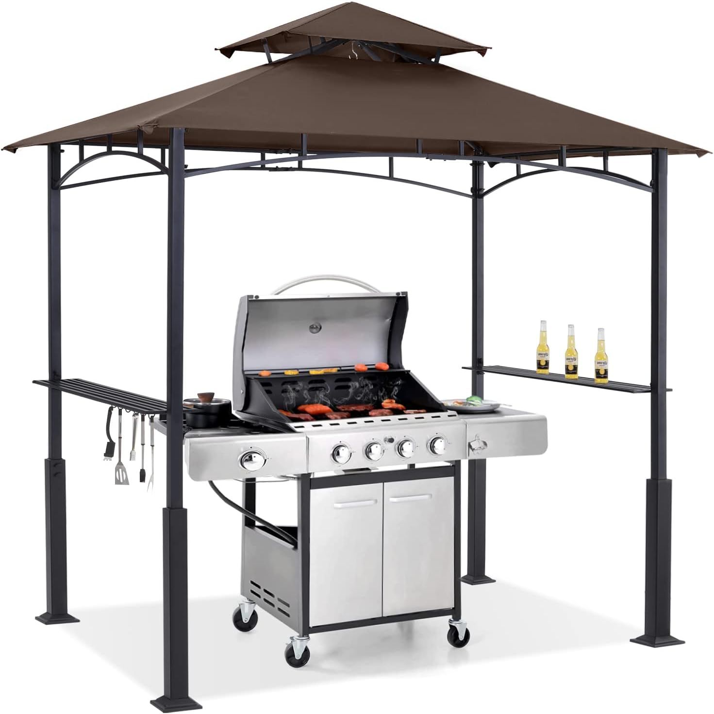 Brown 8' x 5' Grill Gazebo with LED Lights and Shelves