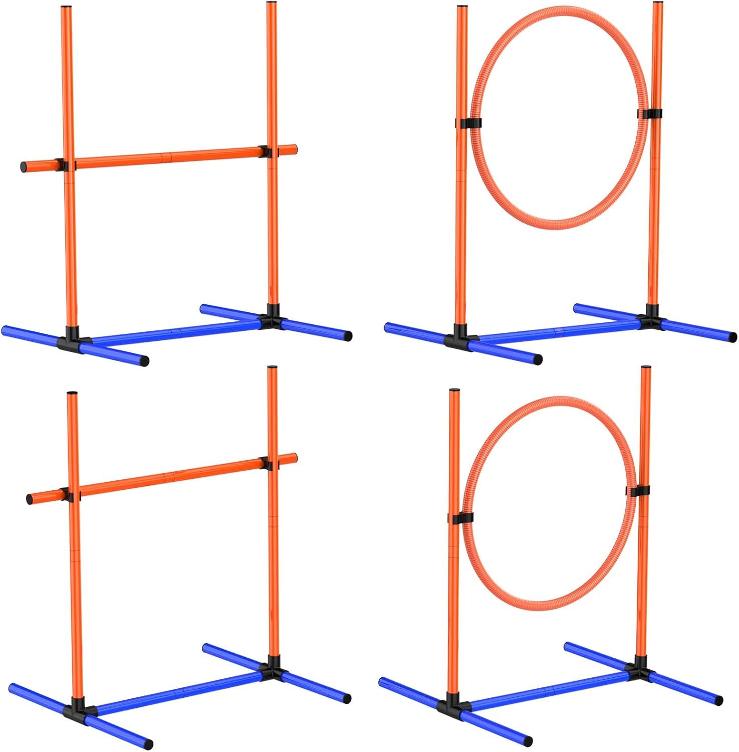 Adjustable PVC Dog Agility Training Set with Jump Bars and Ring