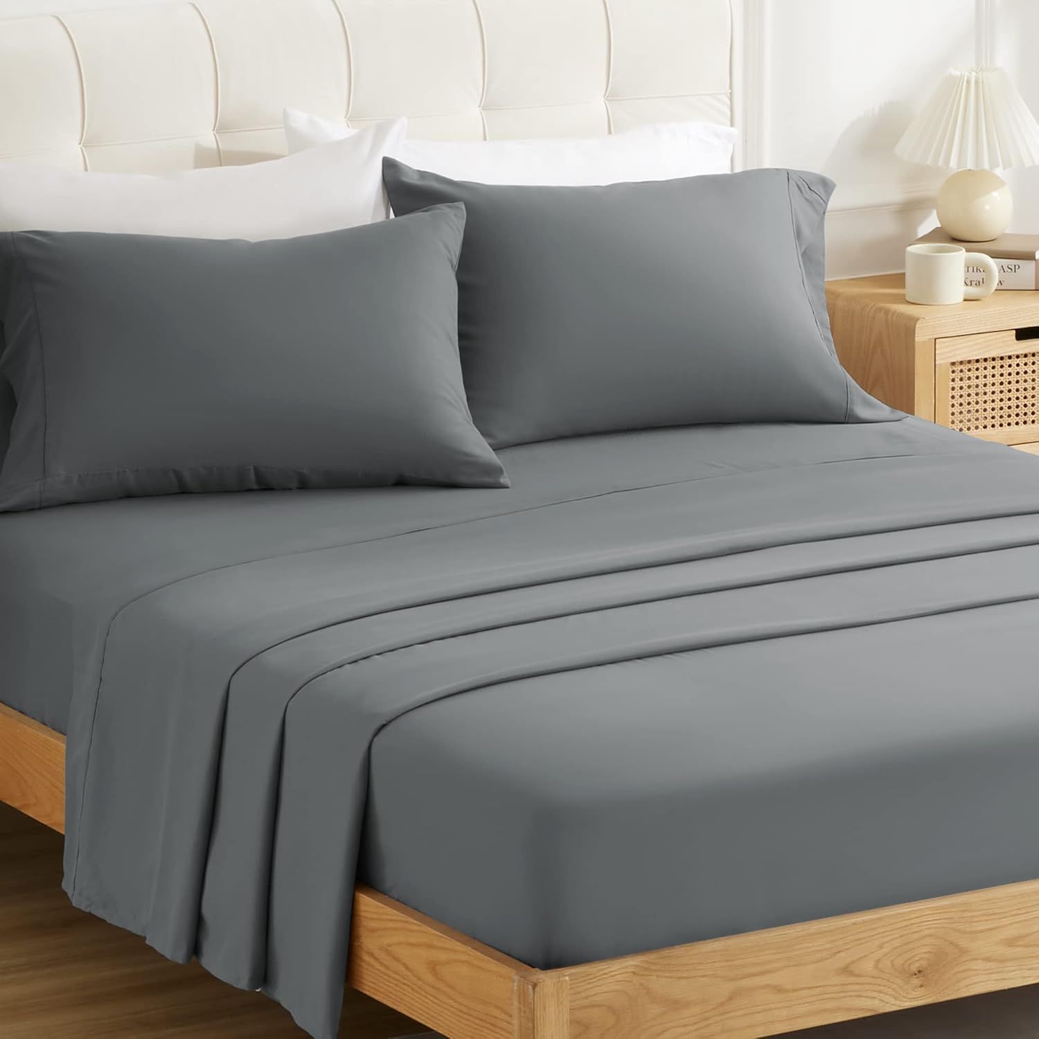 Full Gray Microfiber Deep Pocket Bed Sheet Set