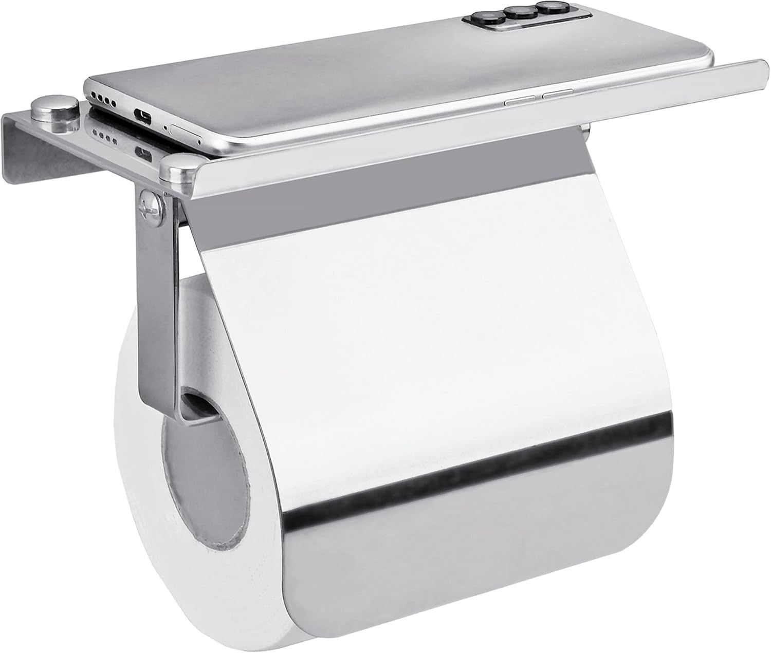 Polished Chrome Stainless Steel Toilet Paper Holder with Phone Shelf