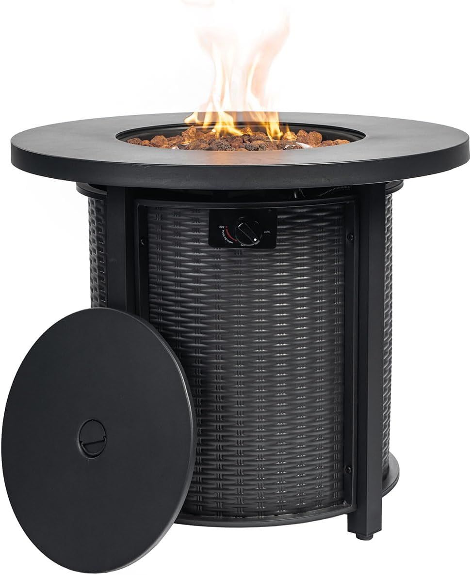 30'' Black Steel Round Propane Fire Pit Table