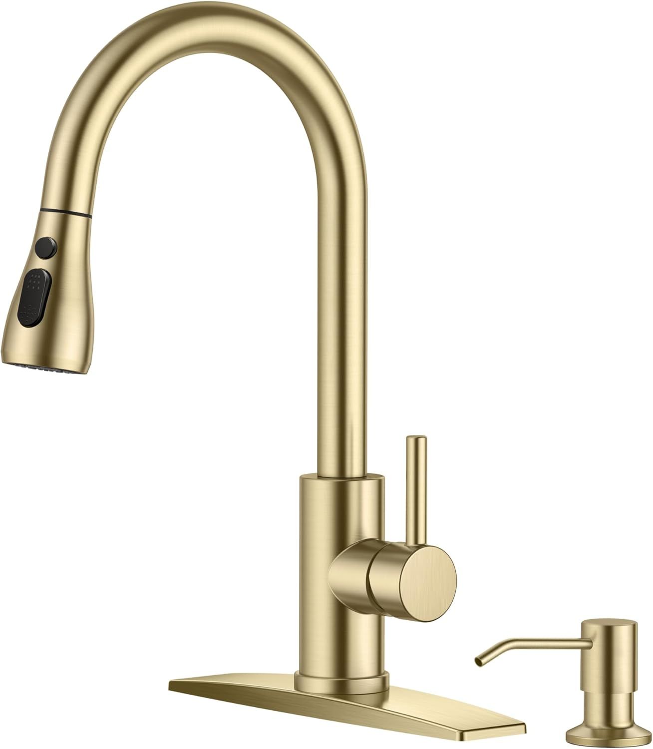 Gold Stainless Steel Pull Down Kitchen Faucet with Soap Dispenser