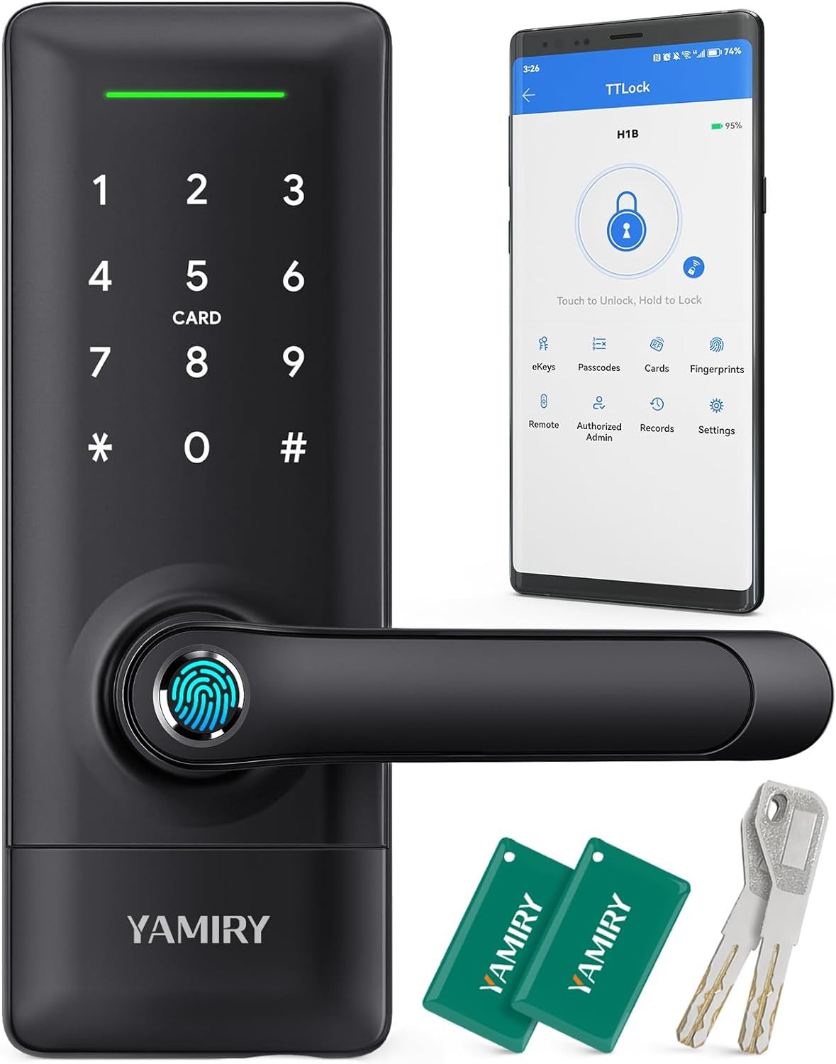 Black Biometric Fingerprint Smart Door Lock with App Control