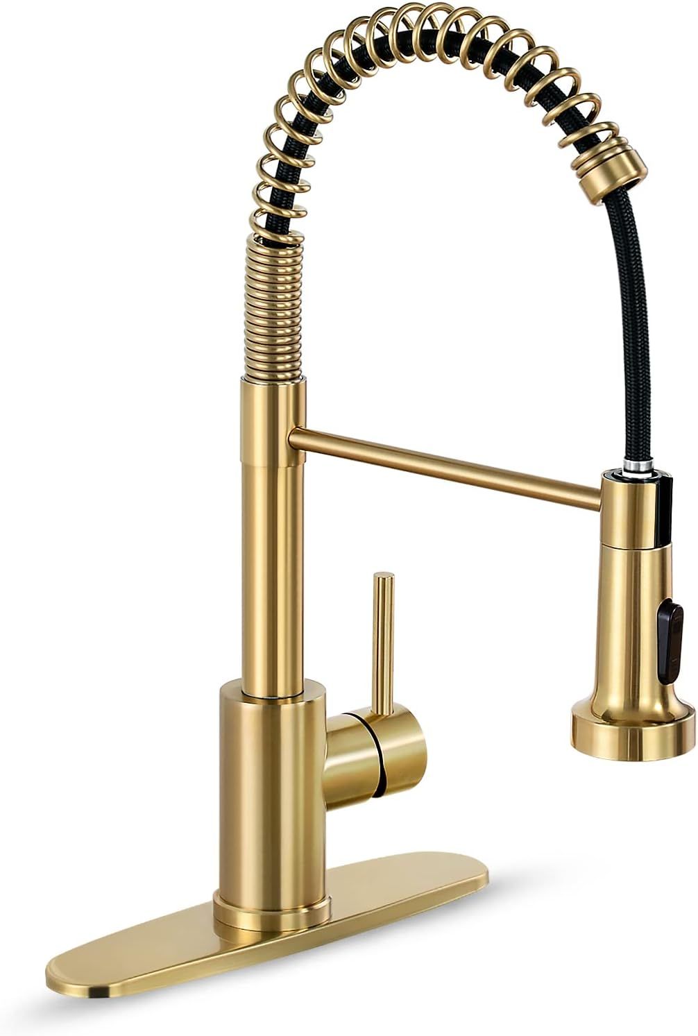 Polished Gold Stainless Steel Kitchen Faucet with Pull-out Spray