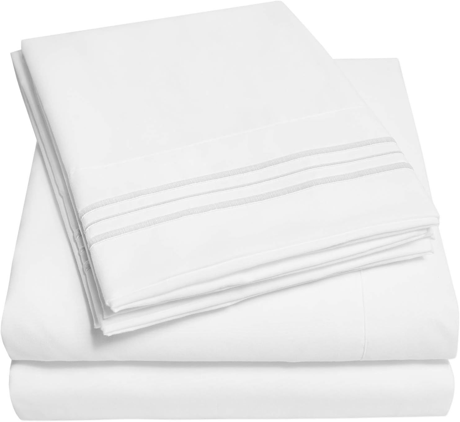 King White Embroidered Cotton Microfiber Sheet Set