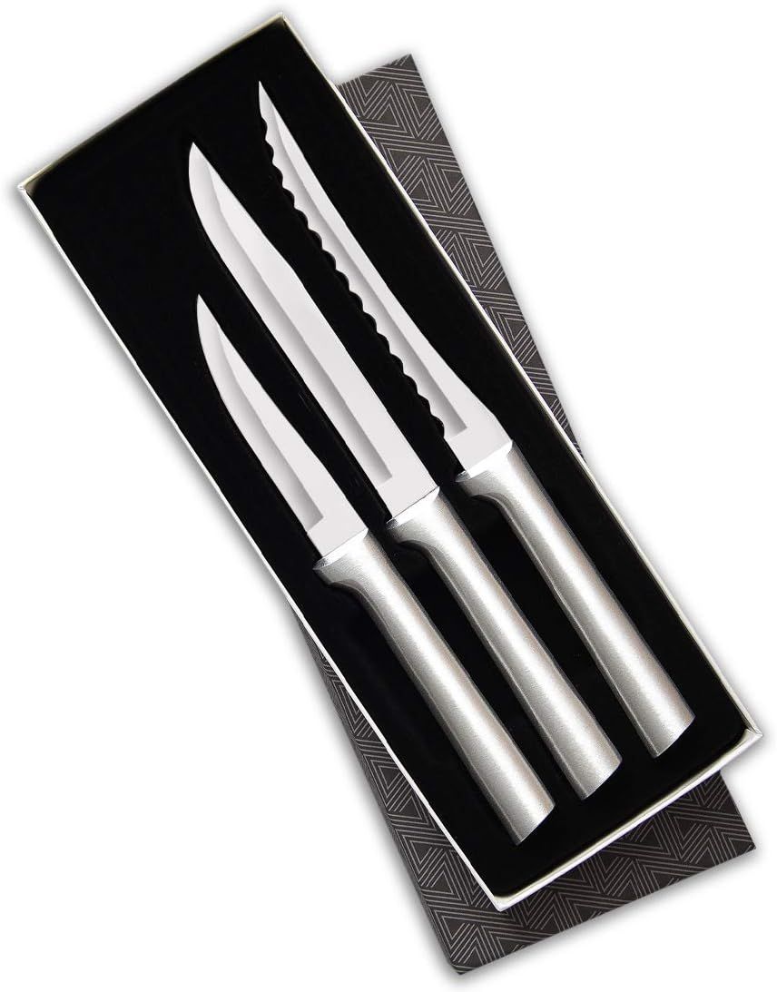 Silver Stainless Steel 3-Piece Knife Set with Brushed Aluminum Handles