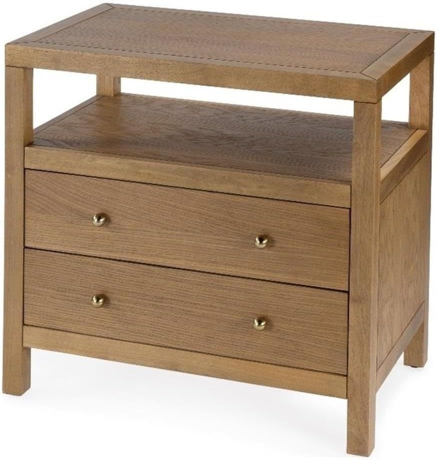 Natural Acacia Wood 2-Drawer Nightstand with Open Shelf
