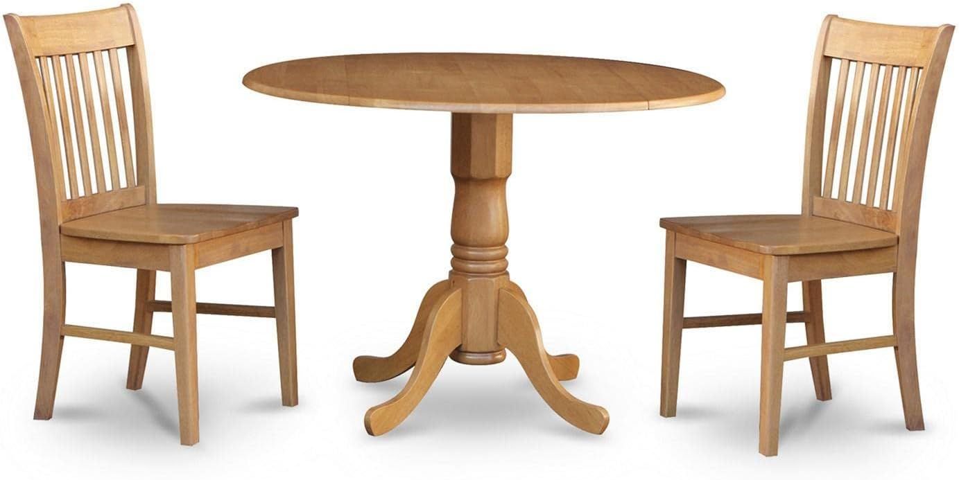 Natural Oak 3-Piece Round Drop Leaf Dining Set