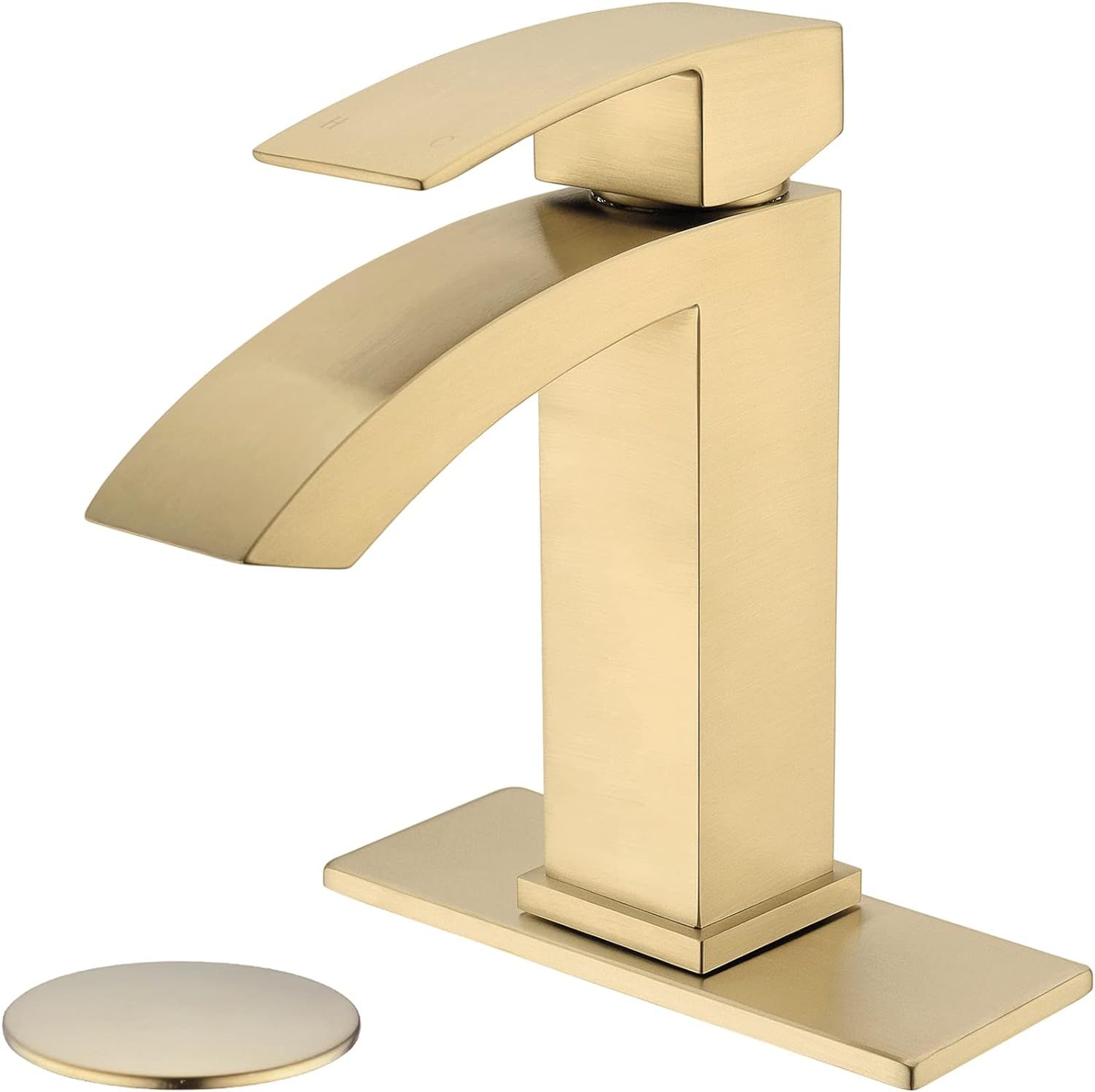 Brushed Gold Brass Single Handle Bathroom Faucet with Deck Plate