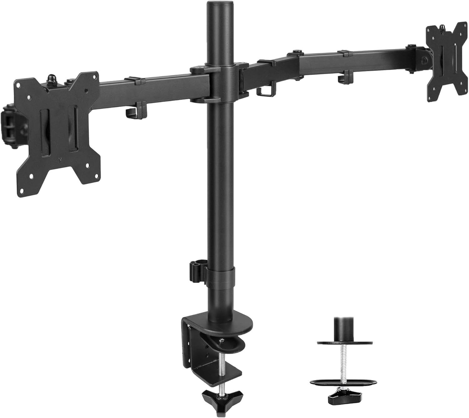 Black Dual Monitor Desk Mount with Adjustable Arms for 32" Screens