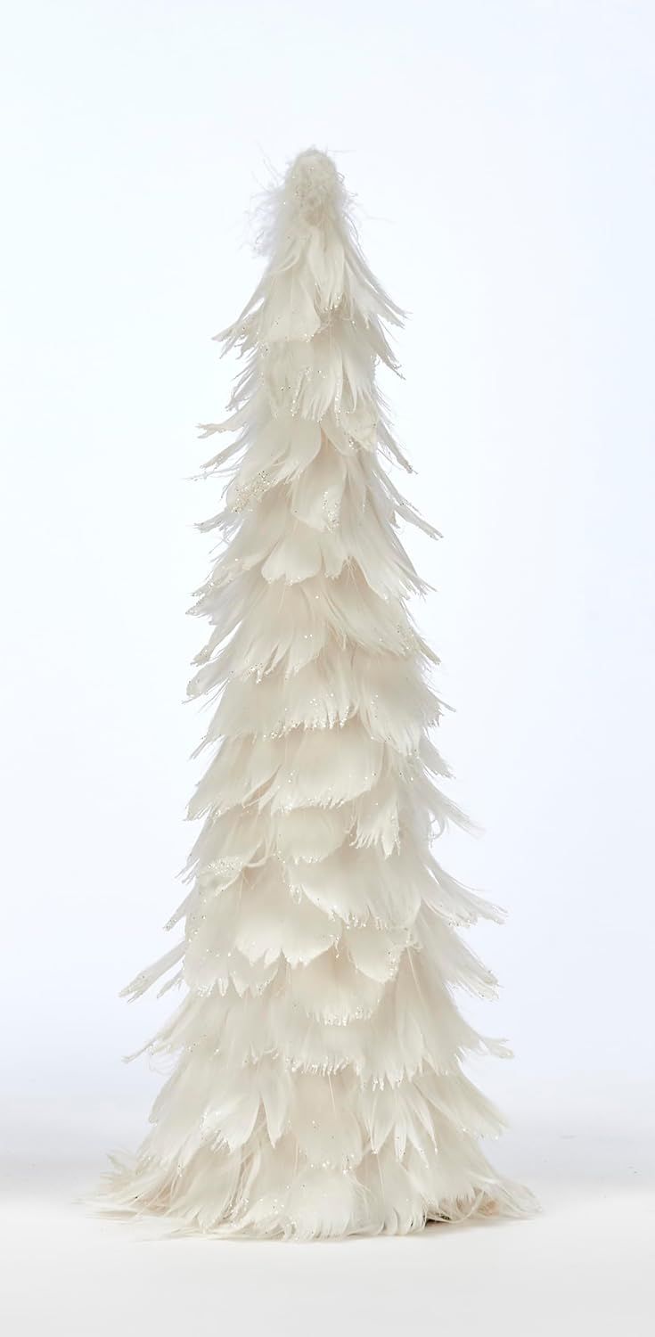 White Feather Tabletop Christmas Tree with Glitter Tips