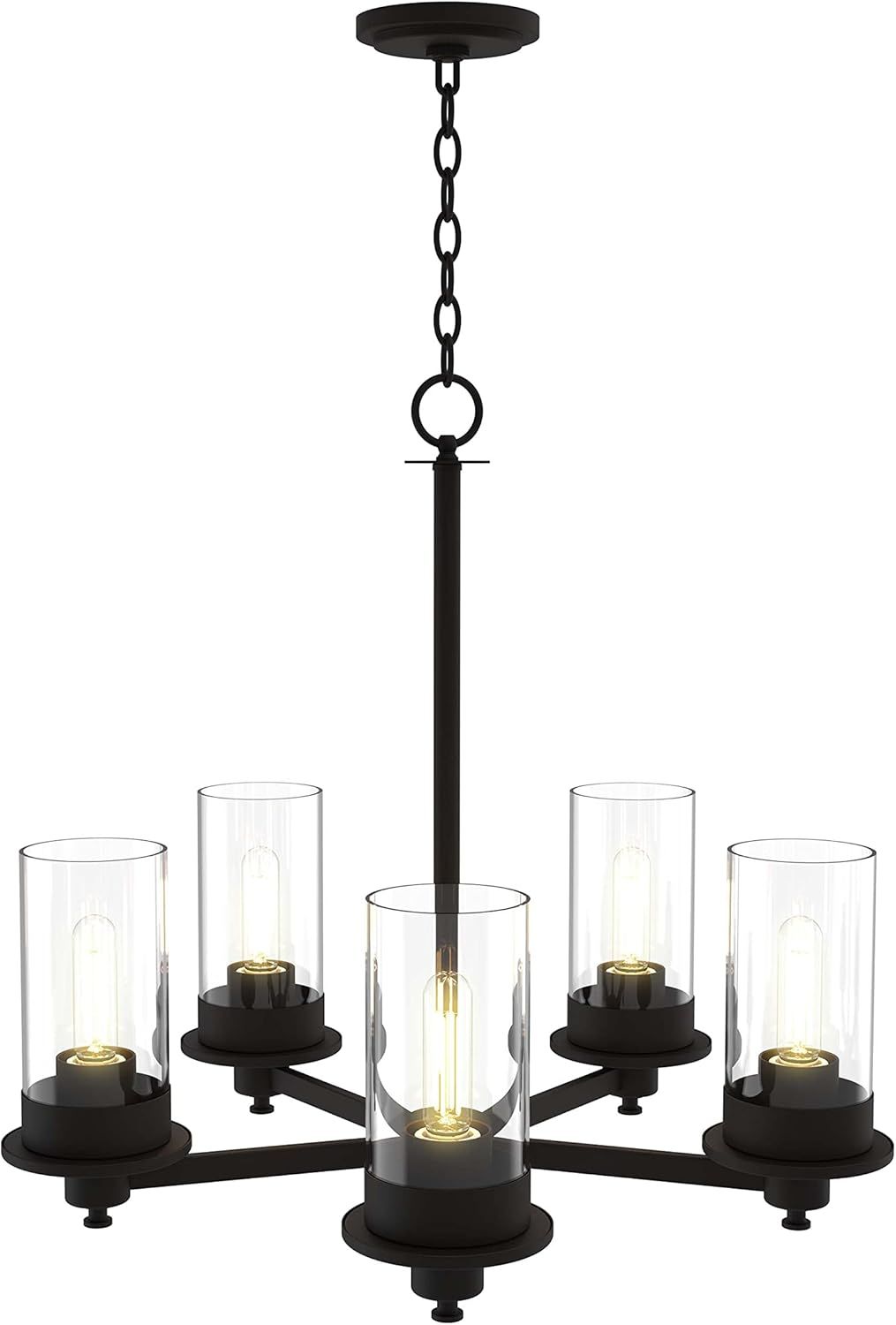 Matte Black 5-Light Farmhouse Chandelier with Glass Shades