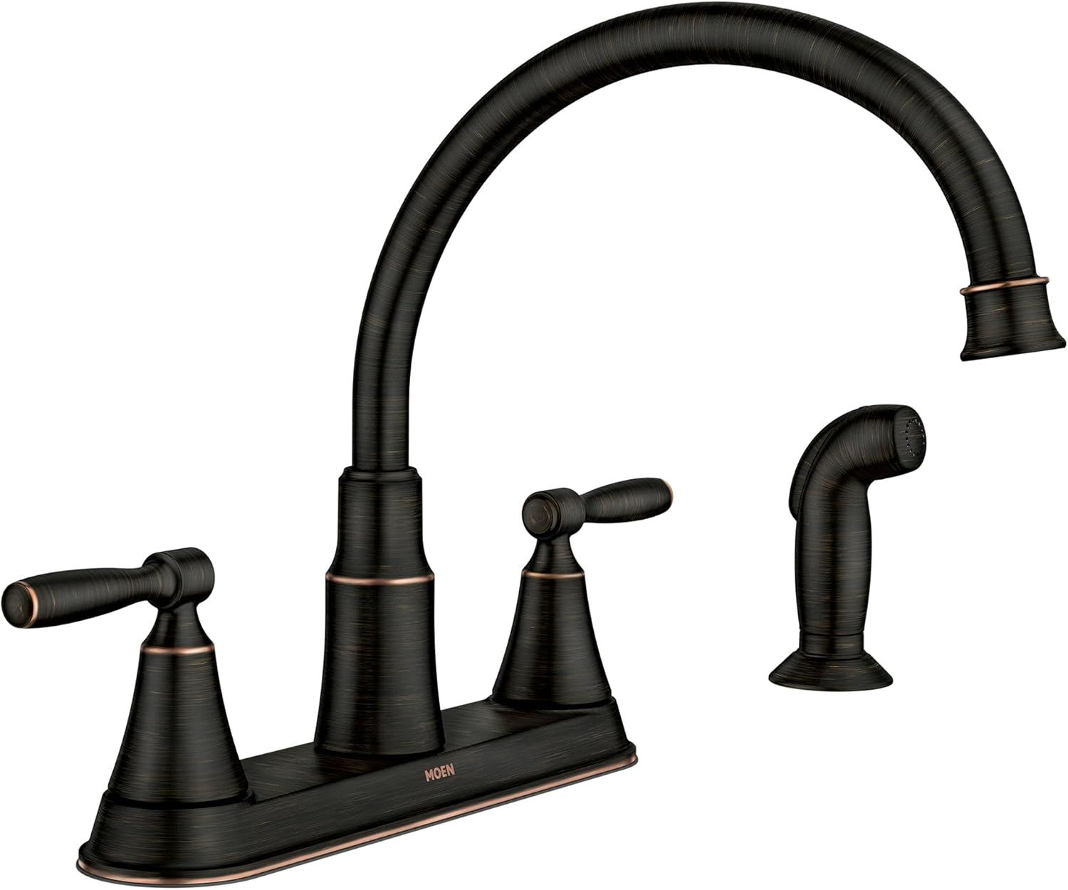 Mediterranean Bronze 2-Handle High-Arc Kitchen Faucet with Side Sprayer