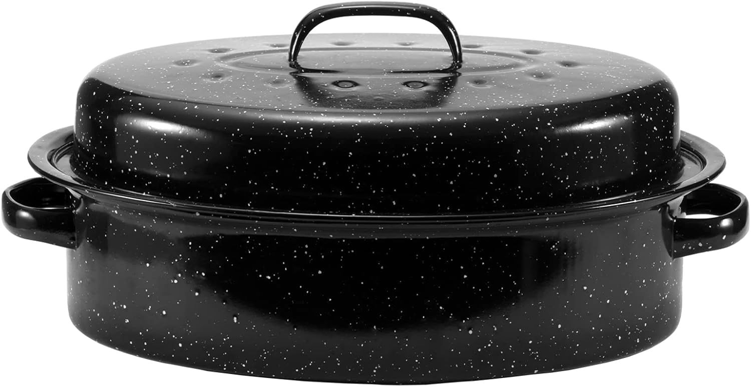 Medium Oval Non-stick Enameled Roaster with Steel Handles