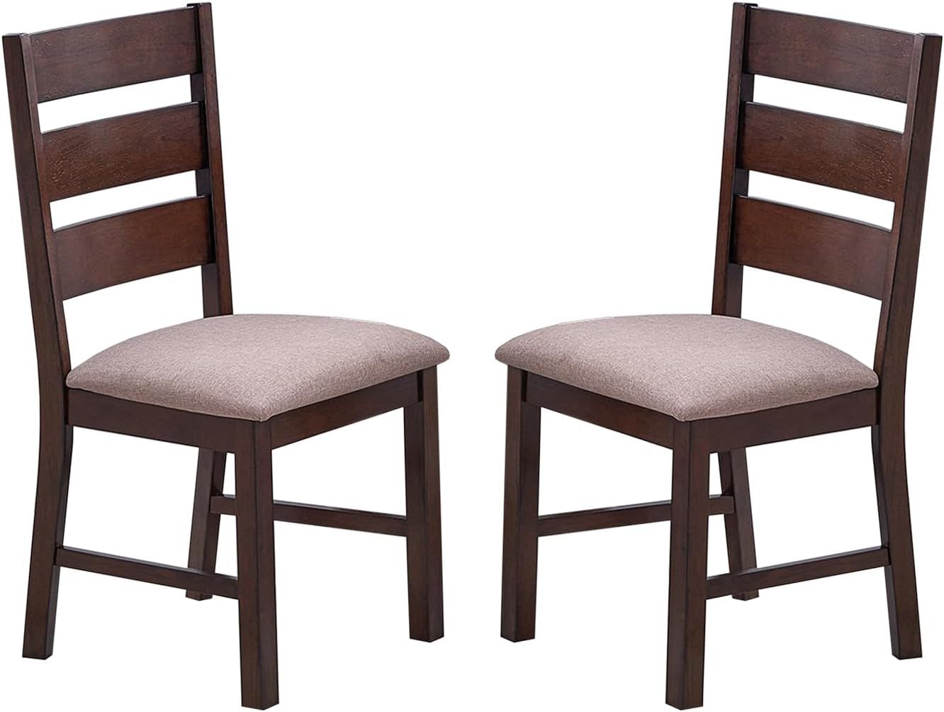 Antique Cherry Upholstered Ladderback Dining Chairs, Set of 2