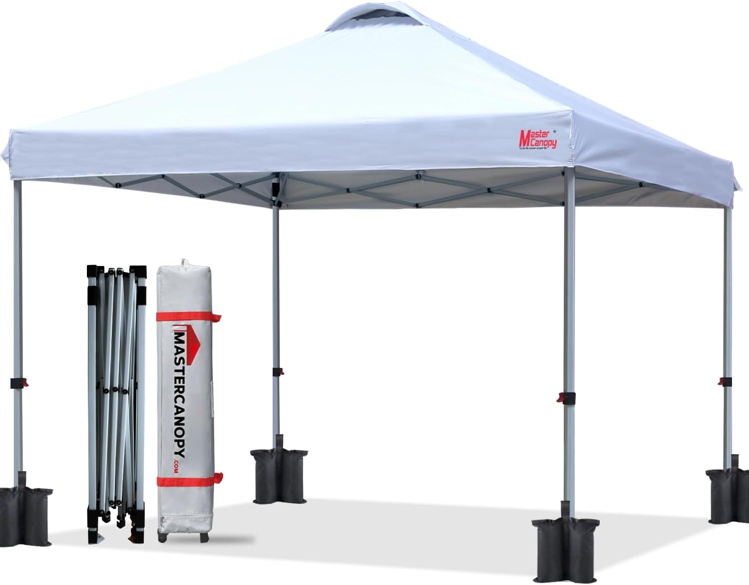 White 10x10 Steel Pop-Up Canopy Tent with Roller Bag