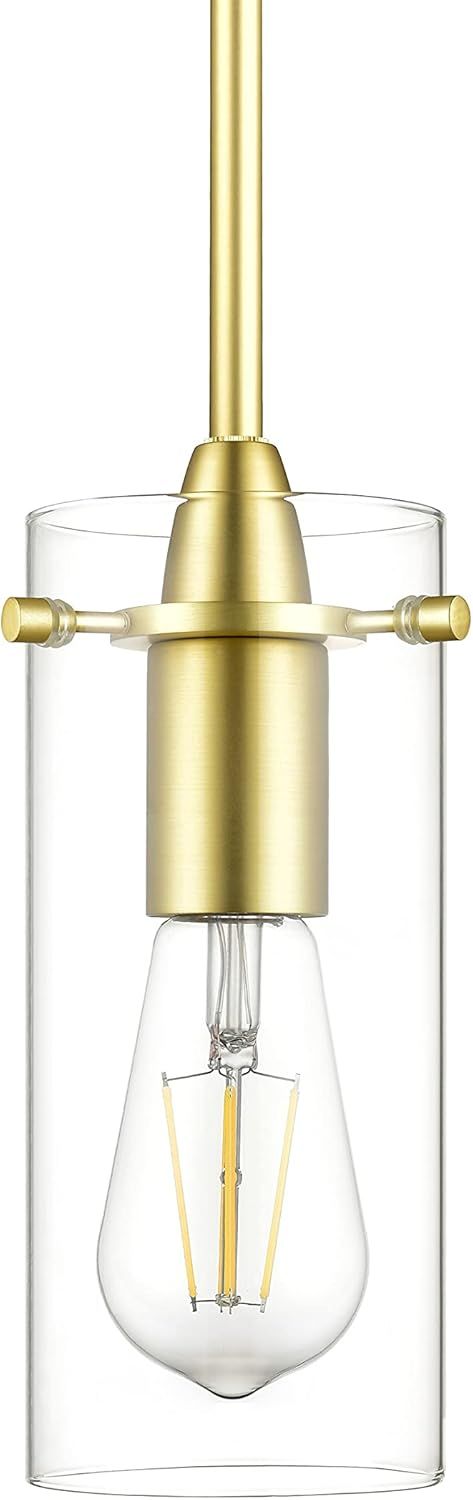 Mini Satin Brass and Clear Glass Pendant Light