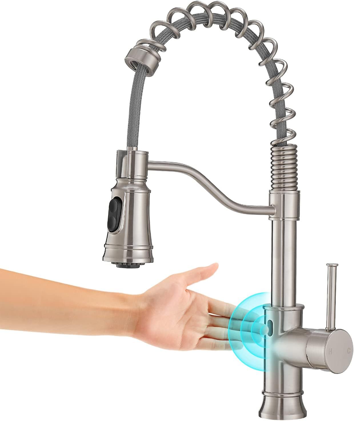 Brushed Nickel Touchless Pull Down Kitchen Faucet with Spray